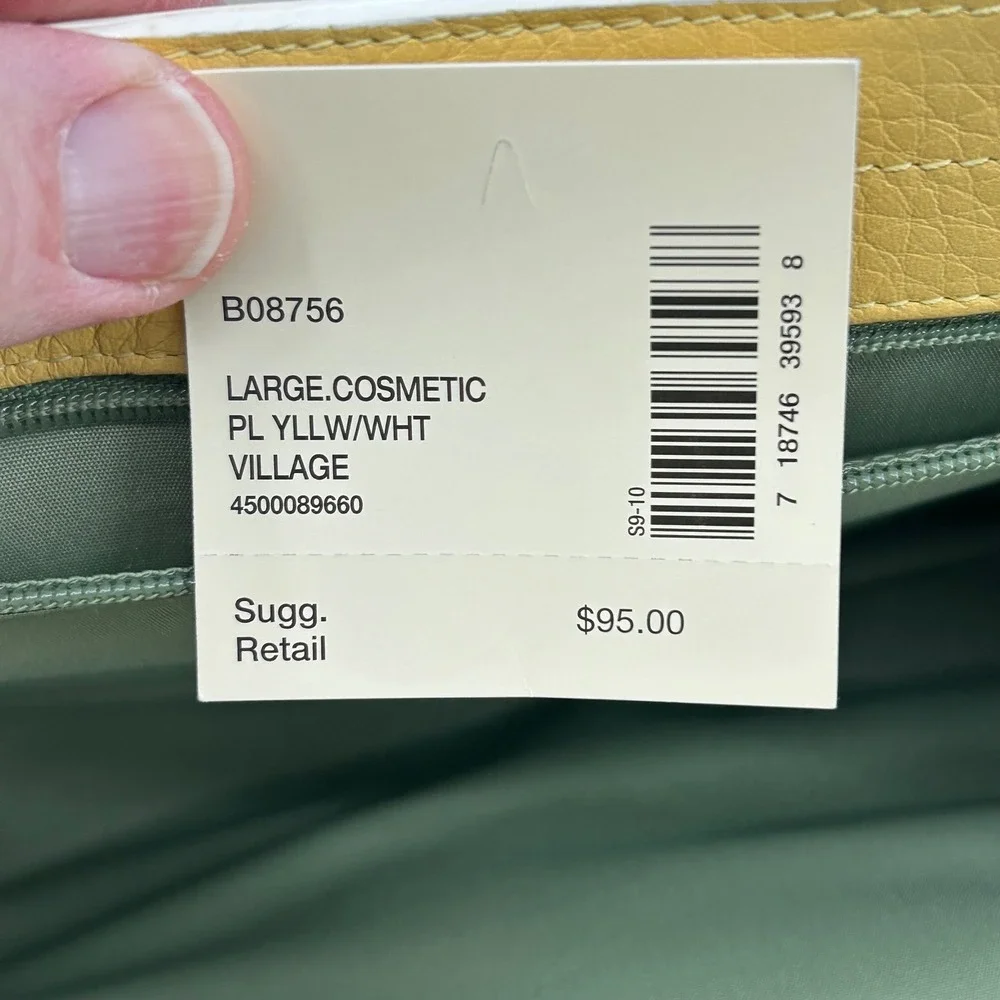 Womens Cole‎ Haan Village Large Cosmetic Case Yellow Pebbled Studded Leather Bag